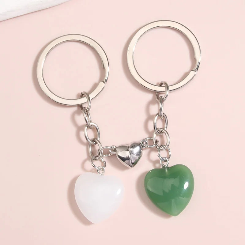 llavero cristal cuarzo piedra corazón llavero botón magnético