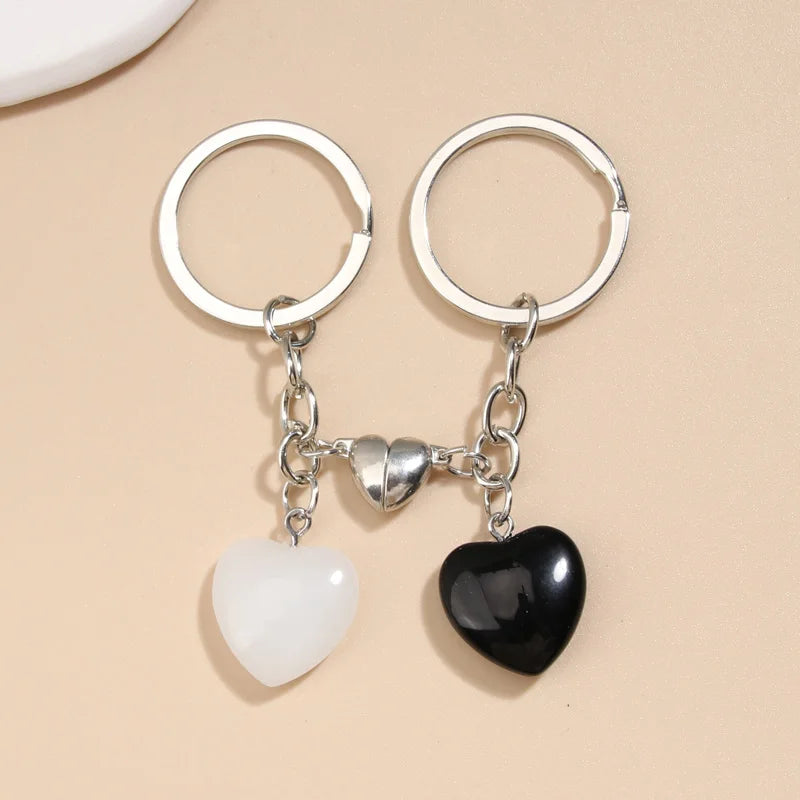 llavero cristal cuarzo piedra corazón llavero botón magnético