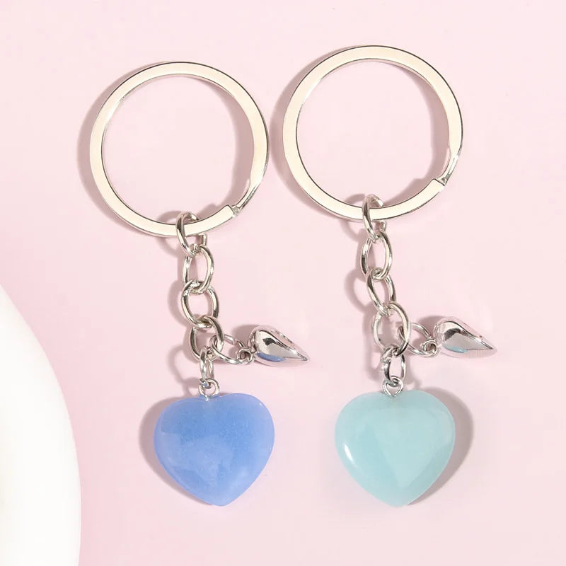 llavero cristal cuarzo piedra corazón llavero botón magnético