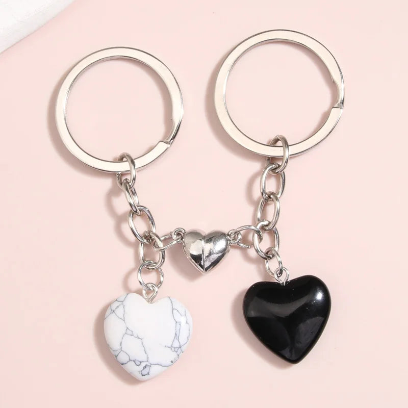 llavero cristal cuarzo piedra corazón llavero botón magnético
